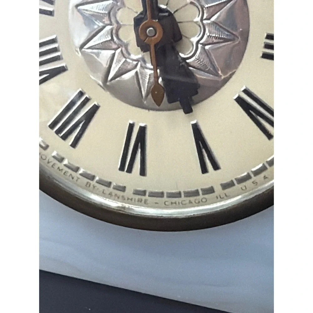 Vtg‎ MCM Lanshire Alabaster Onyx Electric Desk Clock Model T3 Roman Numerals USA